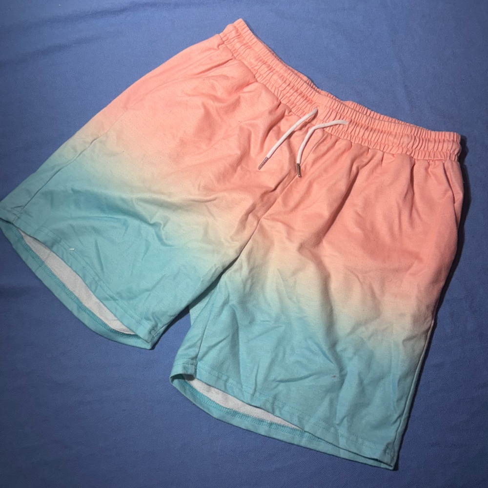 SHEIN Ombre Coral and Aqua Men's Shorts